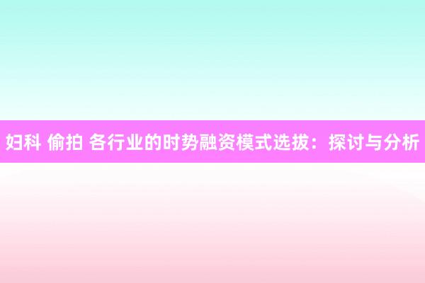 妇科 偷拍 各行业的时势融资模式选拔：探讨与分析
