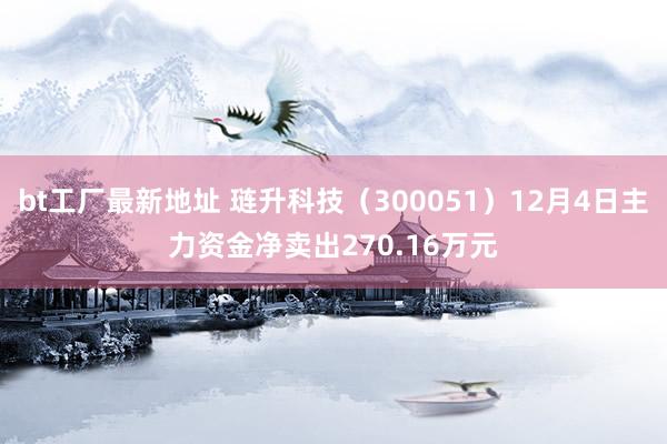 bt工厂最新地址 琏升科技（300051）12月4日主力资金净卖出270.16万元