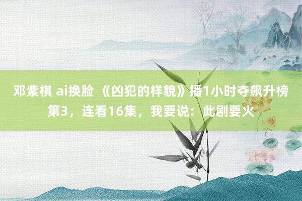 邓紫棋 ai换脸 《凶犯的样貌》播1小时夺飙升榜第3，连看16集，我要说：此剧要火