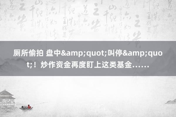 厕所偷拍 盘中&quot;叫停&quot;！炒作资金再度盯上这类基金……