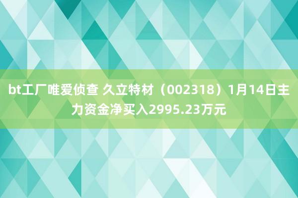 bt工厂唯爱侦查 久立特材（002318）1月14日主力资金净买入2995.23万元